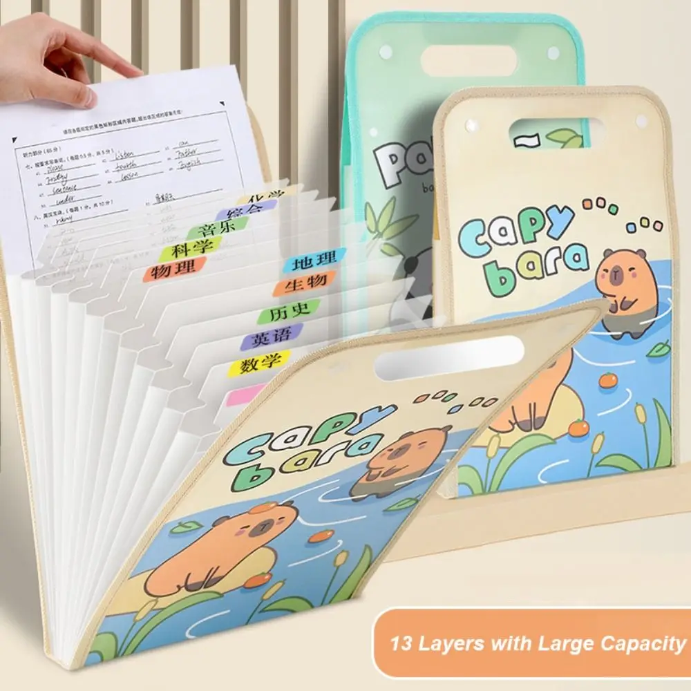 

Cute Capybara A4 File Folder Cartoon Creative Test Paper Storage Folder Large Capacity 13 Pockets Document Bag