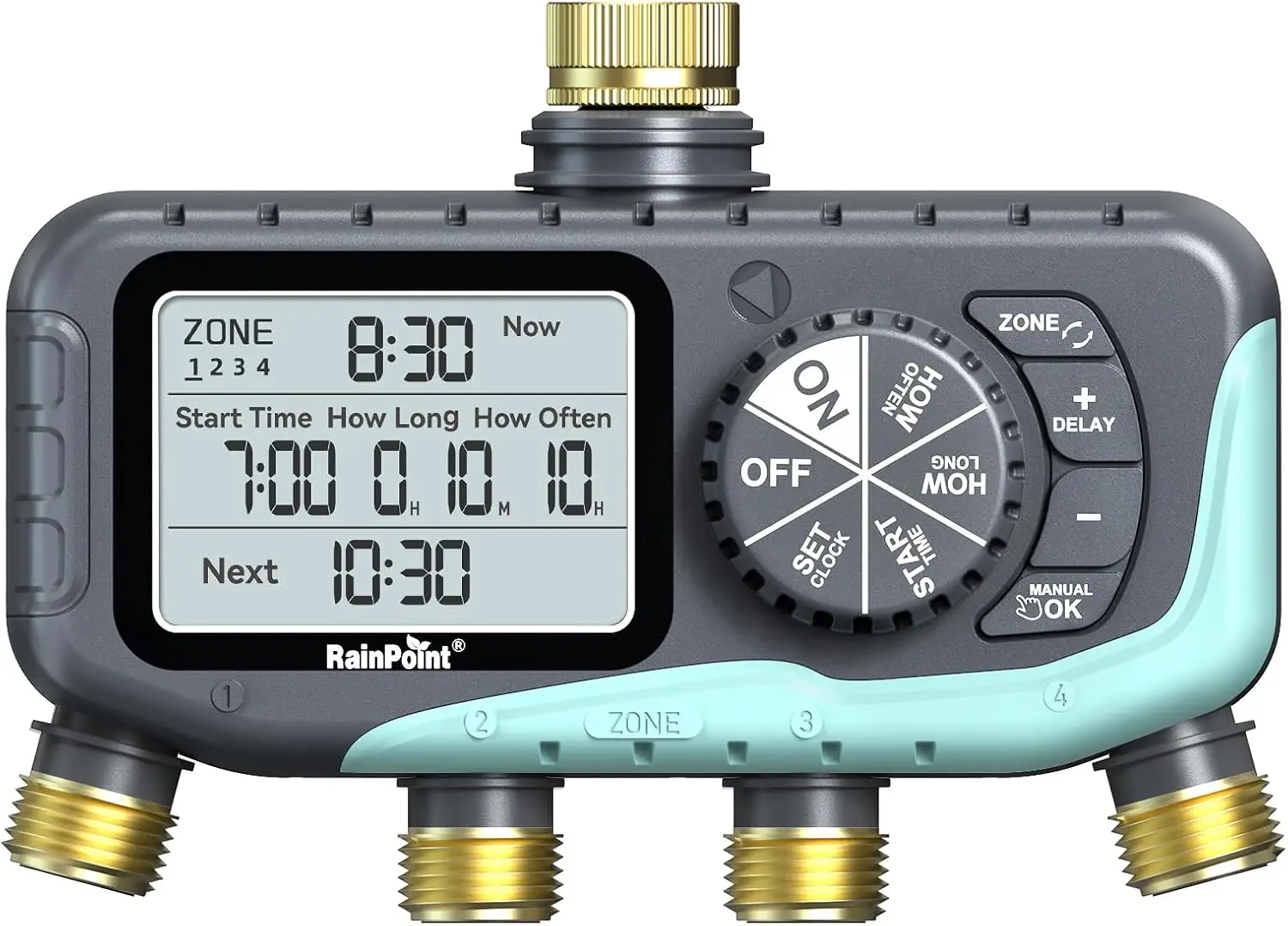 

Программируемый таймер полива на 4 зоны с функцией отсрочки полива при дожде, ручное/автоматическое орошение для сада и газона
