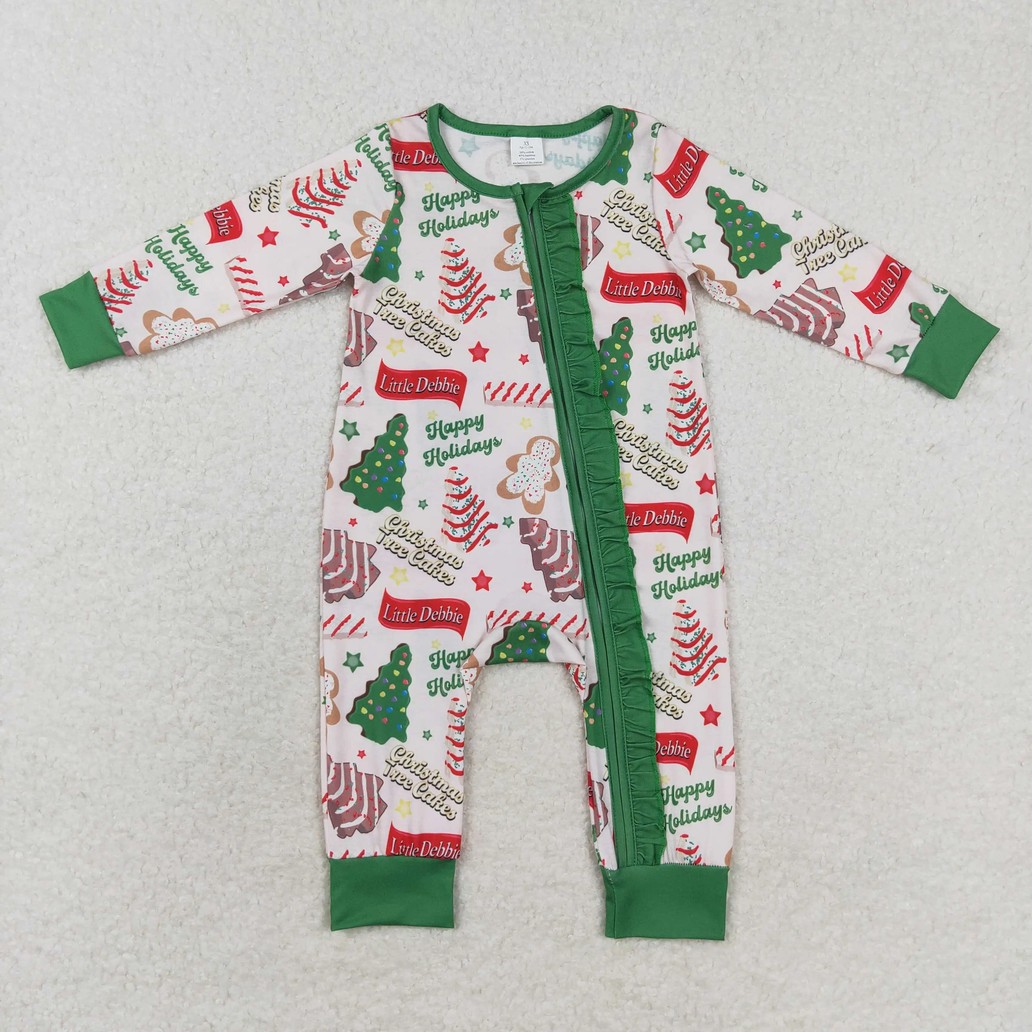 

LR1057 Boutique baby rompers kids clothes boys bamboo Christmas tree zip long sleeve romper Wholesale Summer baby boy clothes