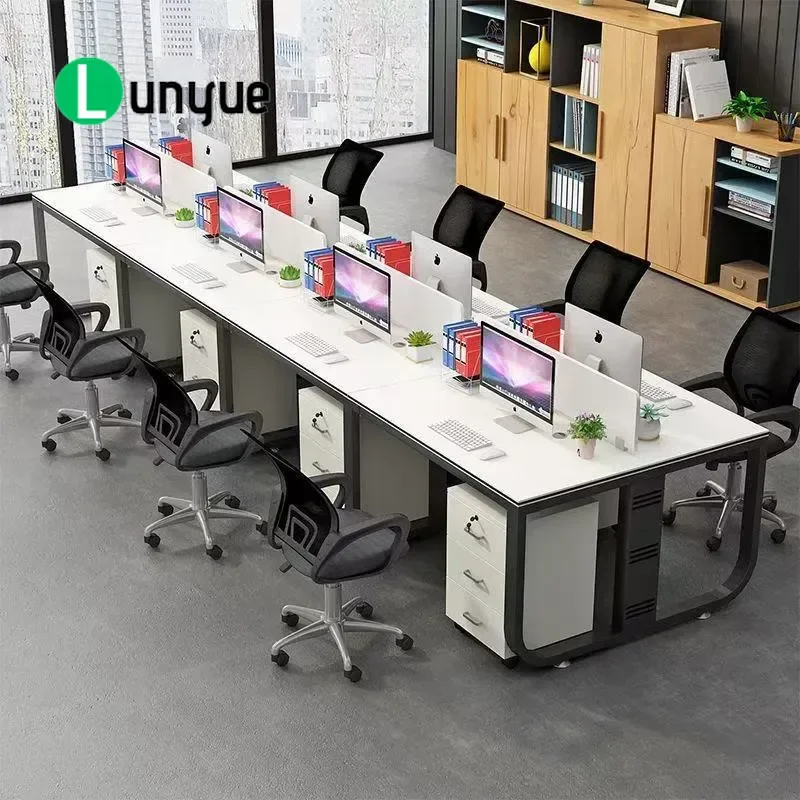 Modern Simple Double Workstation Office Desk with Screen Multi-person Staff Computer Table for Office Furniture Space Saving