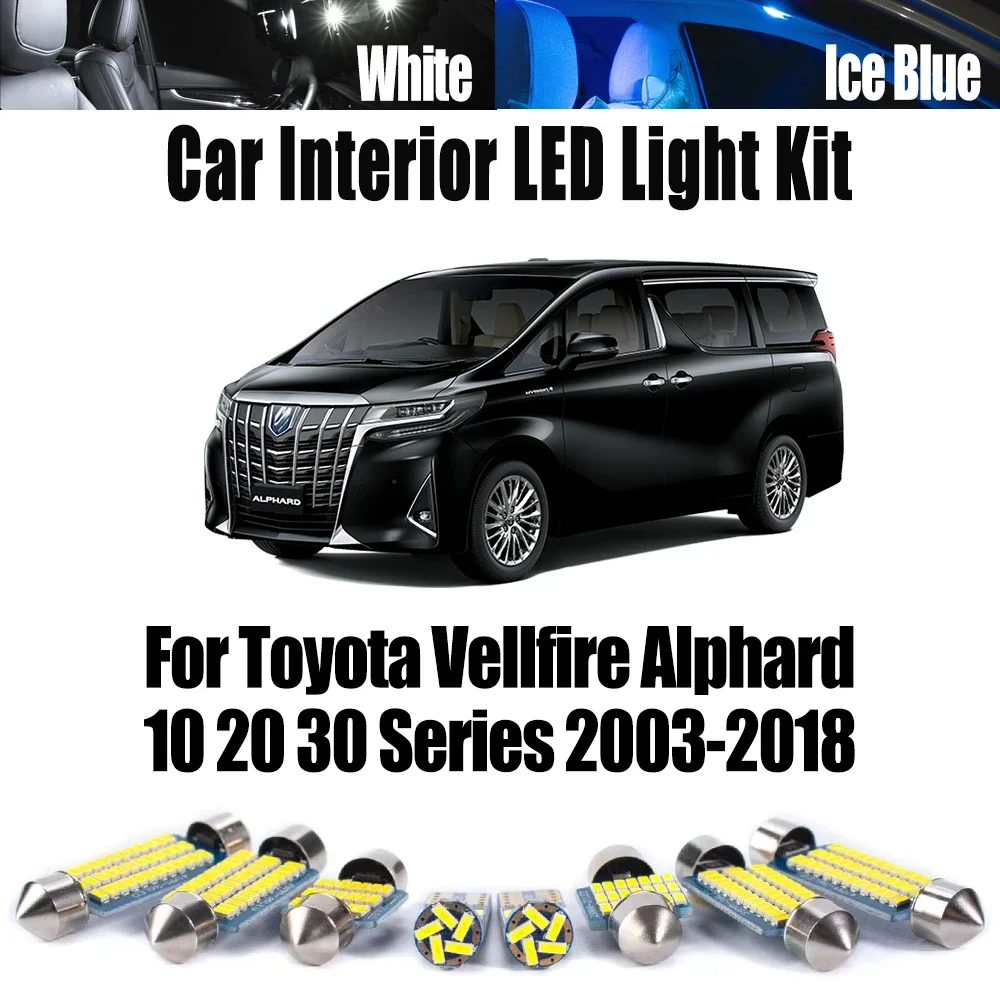 Canbus لتويوتا Vellfire ألفارد 10 20 30 سلسلة 2003-2018 سيارة المرآة البالونية لمبات LED الداخلية خريطة قبة الجذع لوحة طقم إضاءة
