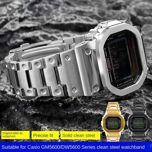 남성용 골든 블랙 금속 시계 스트랩, 카시오 G-SHOCK GM-5600 DW5600 GW-M5610 금속 스테인레스 스틸 시계 밴드 팔찌, 16mm 