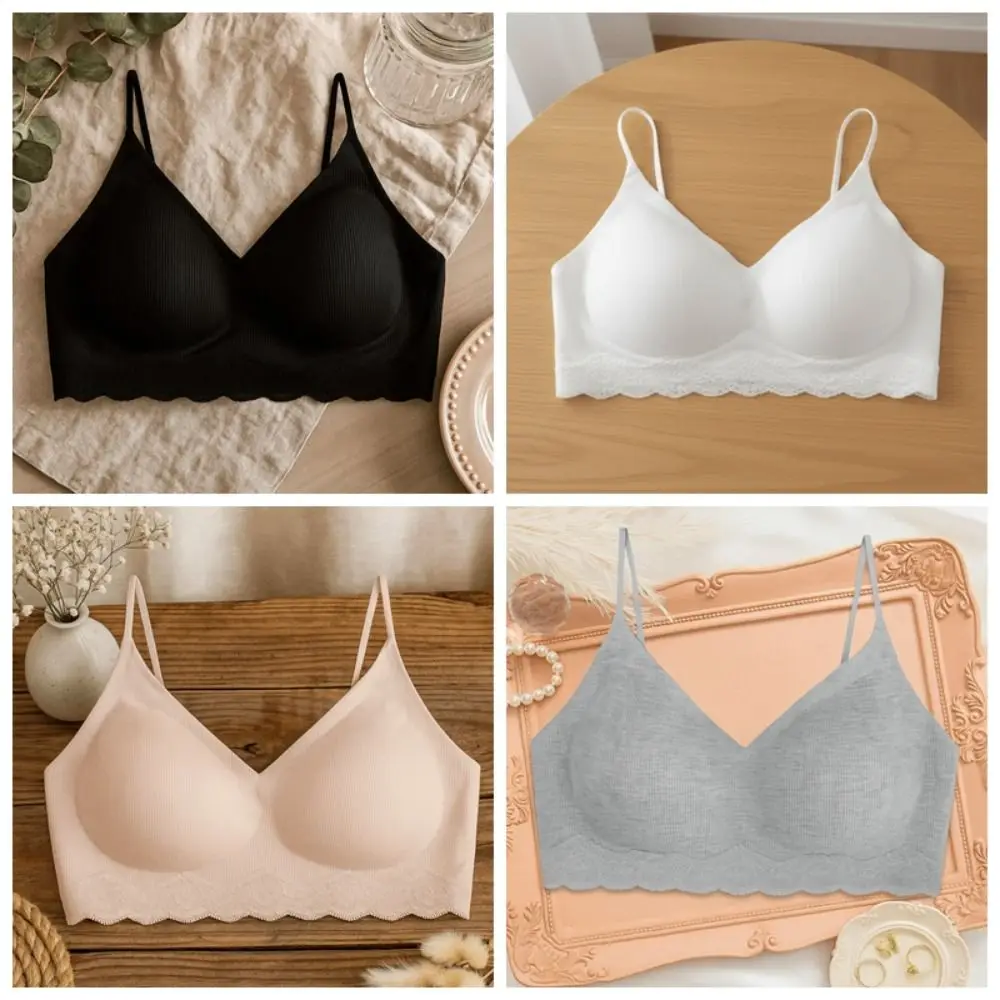 

Simple Deep V Lace Wireless Bra Shockproof Push Up Underwear for Women Anti-sagging Lingerie Seamless Bra Gifts