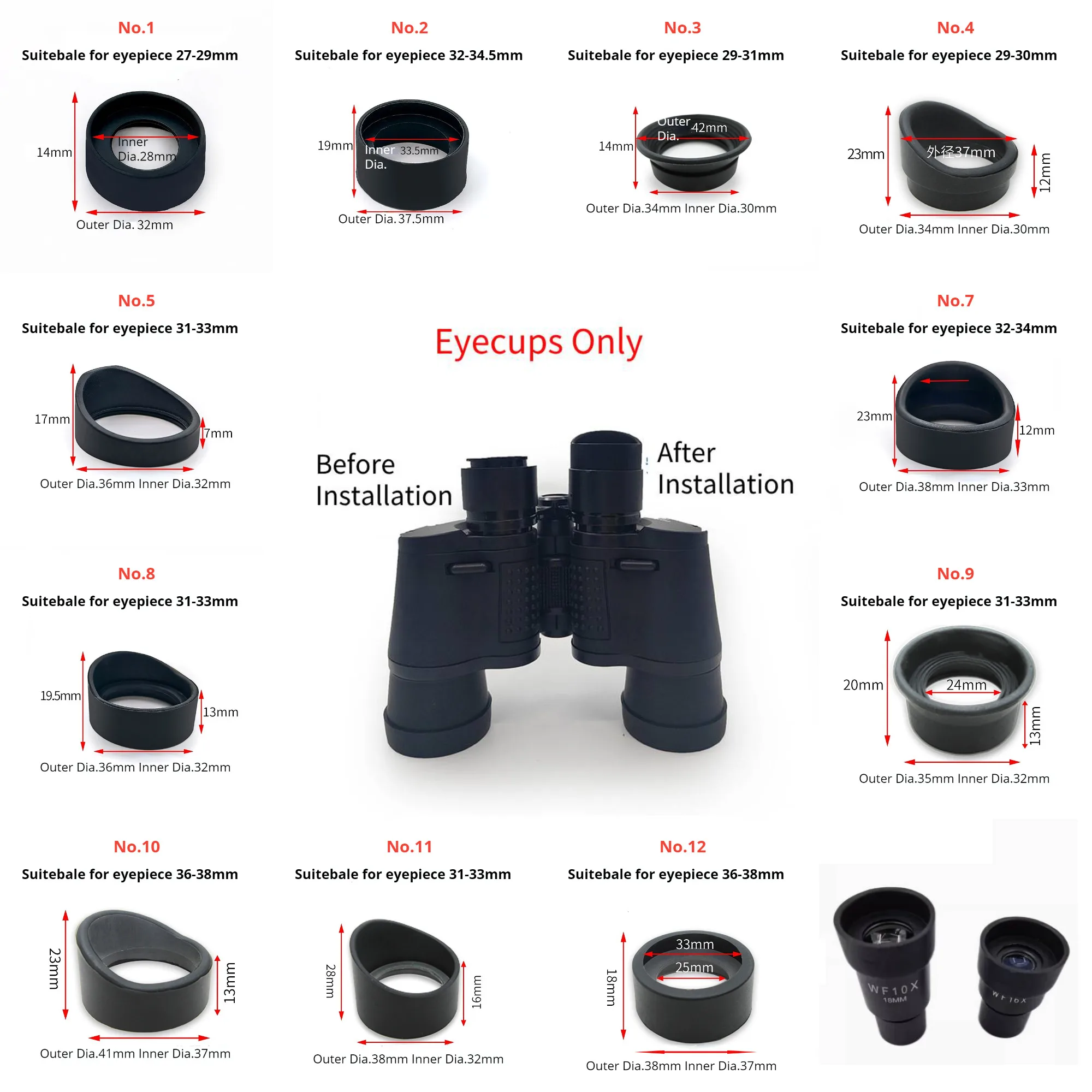 1 Pair 27-38mm Black Rubber Eyepiece Eye Shields Eye Guards Binoculars Microscope Night Vision Scope Eye Cups