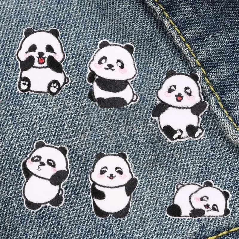 6pcs Panda Decorative On Patches Embroidered Badge Clothing Repair Patches