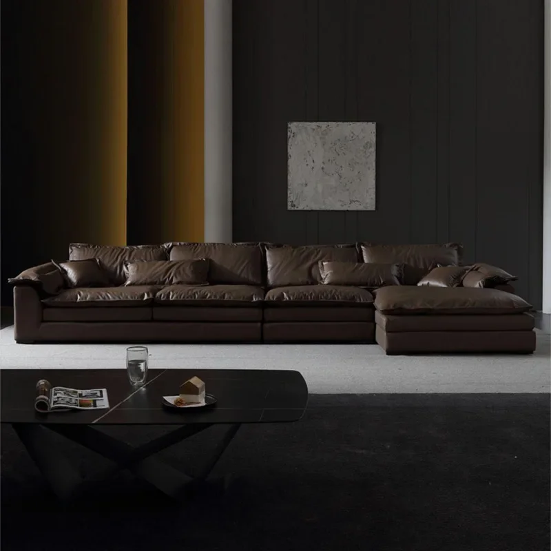 first-layer cowhide, genuine leather sofa, villa large apartment, flat-layer corner princess, super wide sitting deep sofa