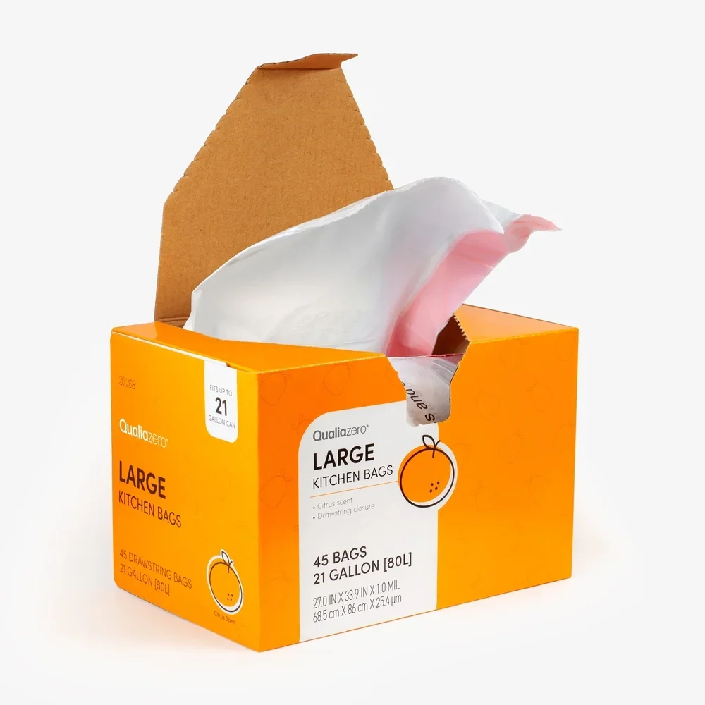 كيس قمامة برباط سعة 21 جالون من كواليا زيرو، 45 كيسًا من برائحة الحمضيات #4