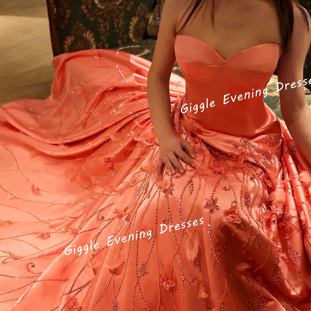 Giggle Luxury Beading Appliques New Arabic Evening Dresses Women 2024 فساتين سهرة Floor-Length Strapless Wedding Party Prom Gown