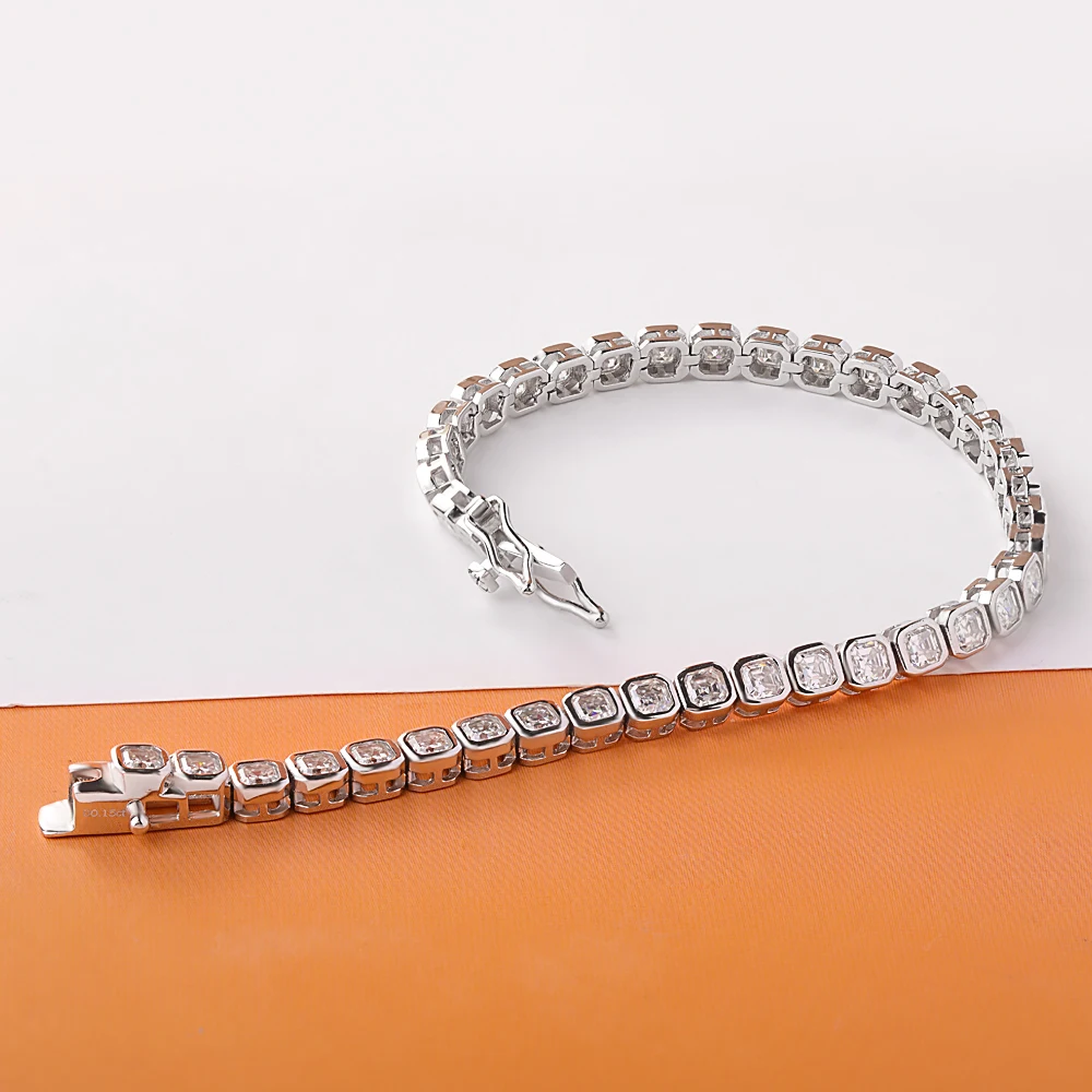 NKHOG 3*3mm Full Moissanite Tennis Bracelets For Women Men 925 Sterling Silver Asscher Cut Square Lab Diamond Jewelry Pass Test