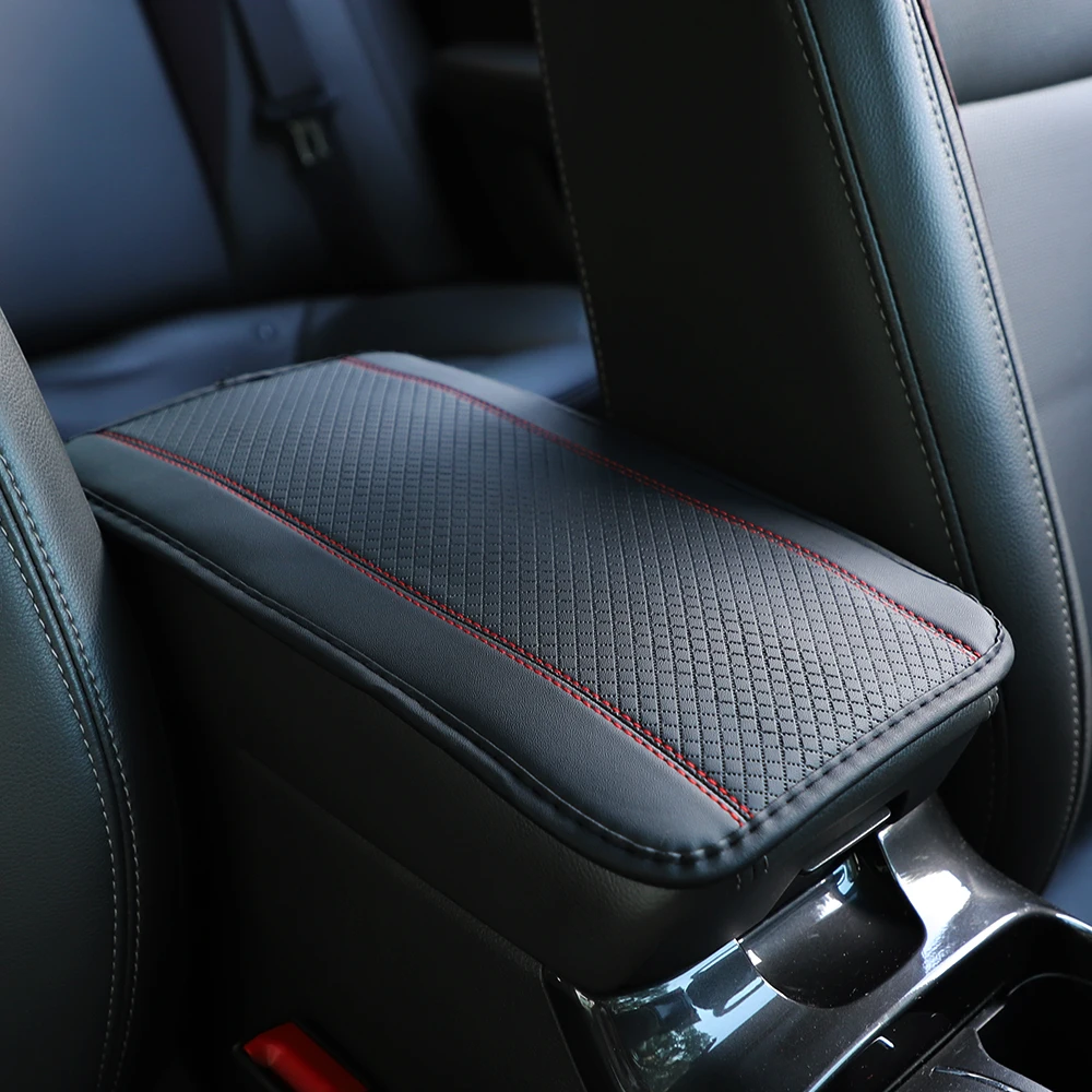 Universal Car Armrest Center Console Cushion PU Leather Embossed Waterproof Anti-Scratch Auto Interior Pad Pink 1PC