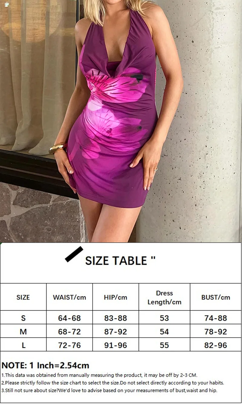 SUCHCUTE [Collection]Sexy Halter Swing Neck Printed Dresses for Women Summer Vacation Mini Dress Coquette Y2k Sleeveless Outfit