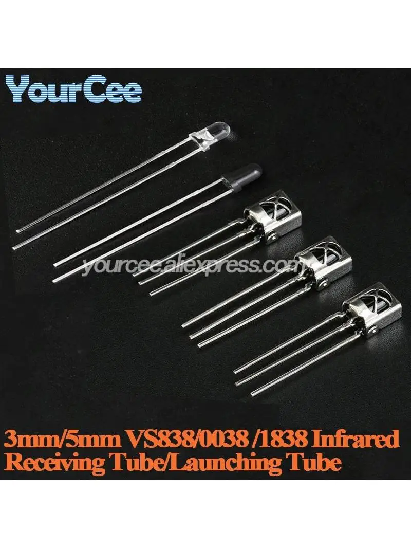 50 szt./10 szt. 3mm 5mm 940nm IR Dioda LED emitująca i odbierająca podczerwień, okrągła tuba świetlna 0038 VS838 1838 Diody — zdjęcie 2