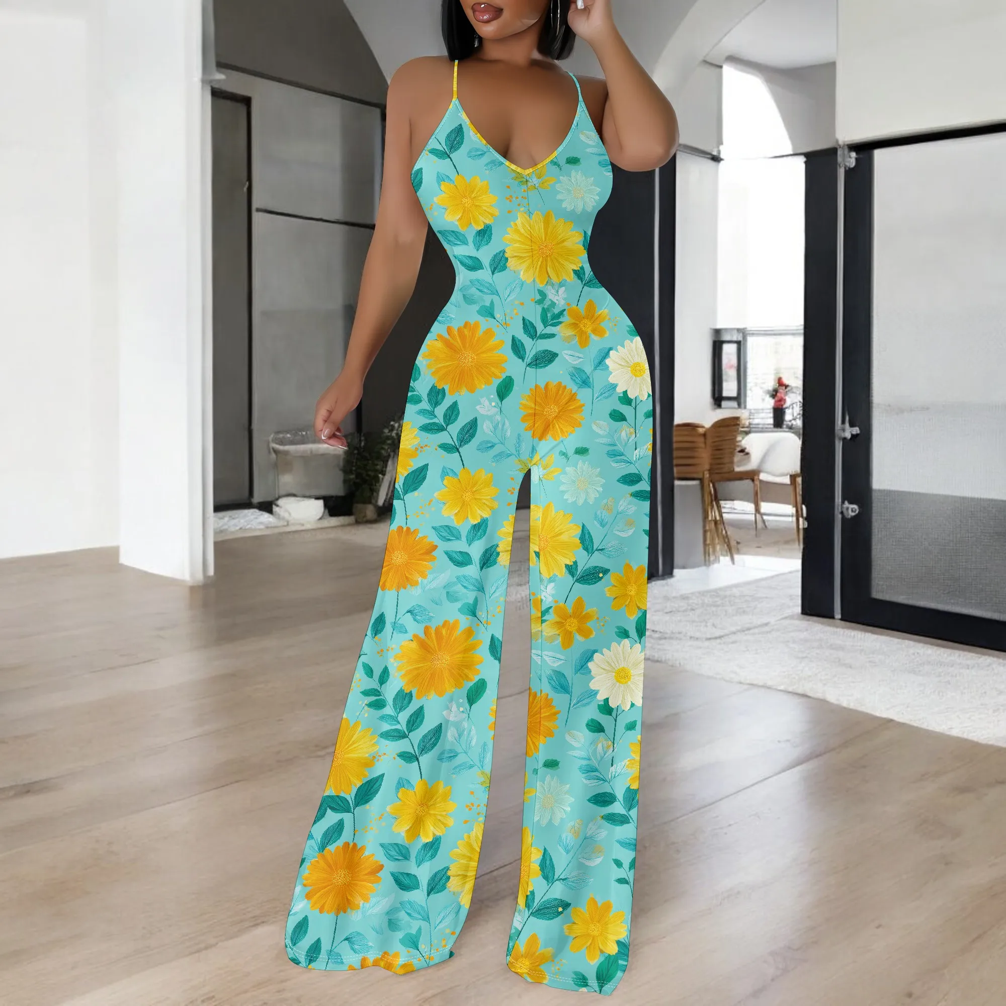 

Women Casual Jumpsuits Summer Sleeveless Loose Jumpsuit Shoulder Strap Adjustable Long Pants Rompers