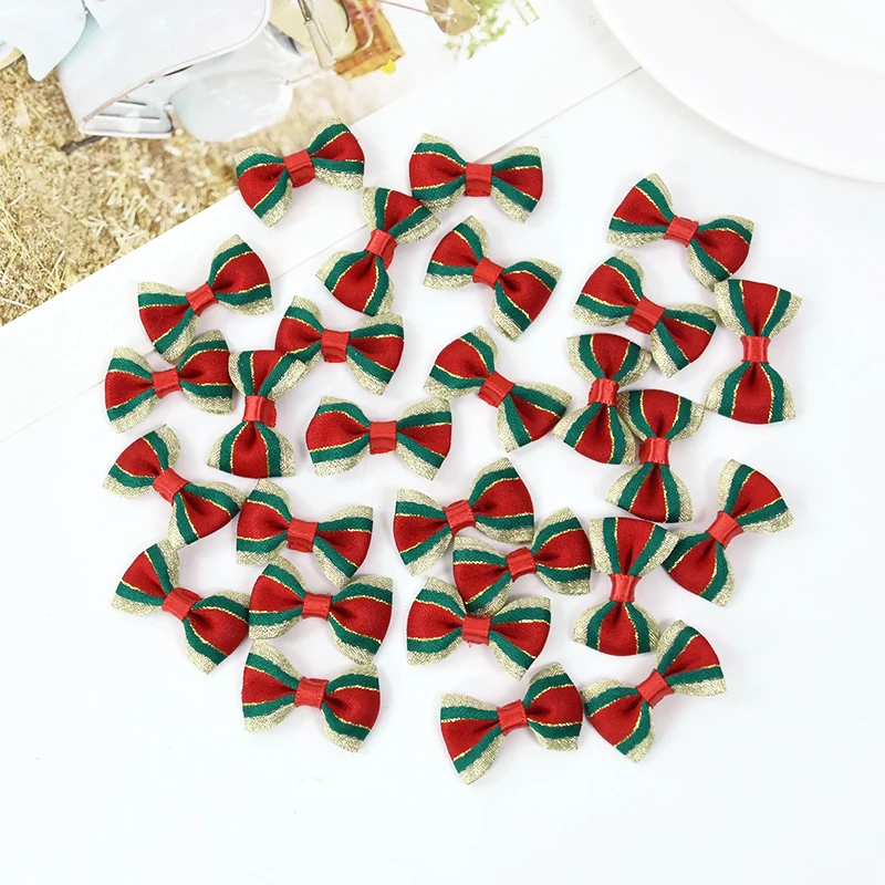 30Pcs 4cm Christmas Bows Christmas Hanging Decorations Green Red Bowknot Christmas Tree Ornaments New Year 2024 Navidad Decor