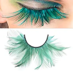 1Pair Halloween Green Feather Eyelashes Extra Long Eyelash Extension Exaggerated Lashes for Masquerade Party Anime Cosplay