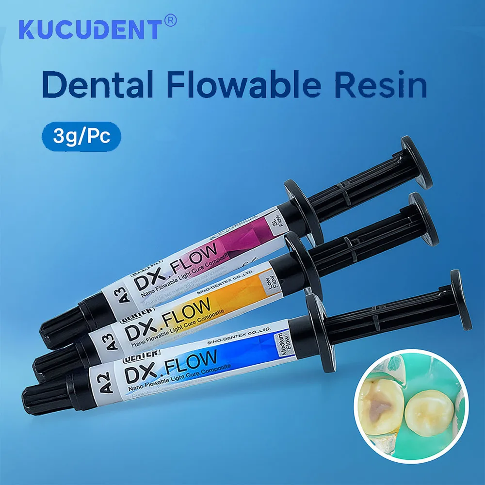 

3g/Pc Dentex Dental Composite Resins Flow Light Curing Micro Hybrid Flowable High Medium Low Flow A2/A3 Teeth Filling Material