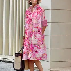 Robes chemisiers à imprimé de fleurs dégradées pour femmes, chemise sexy, robe d'été, mode adt, décontracté, col rabattu, poche, tendance, 2023