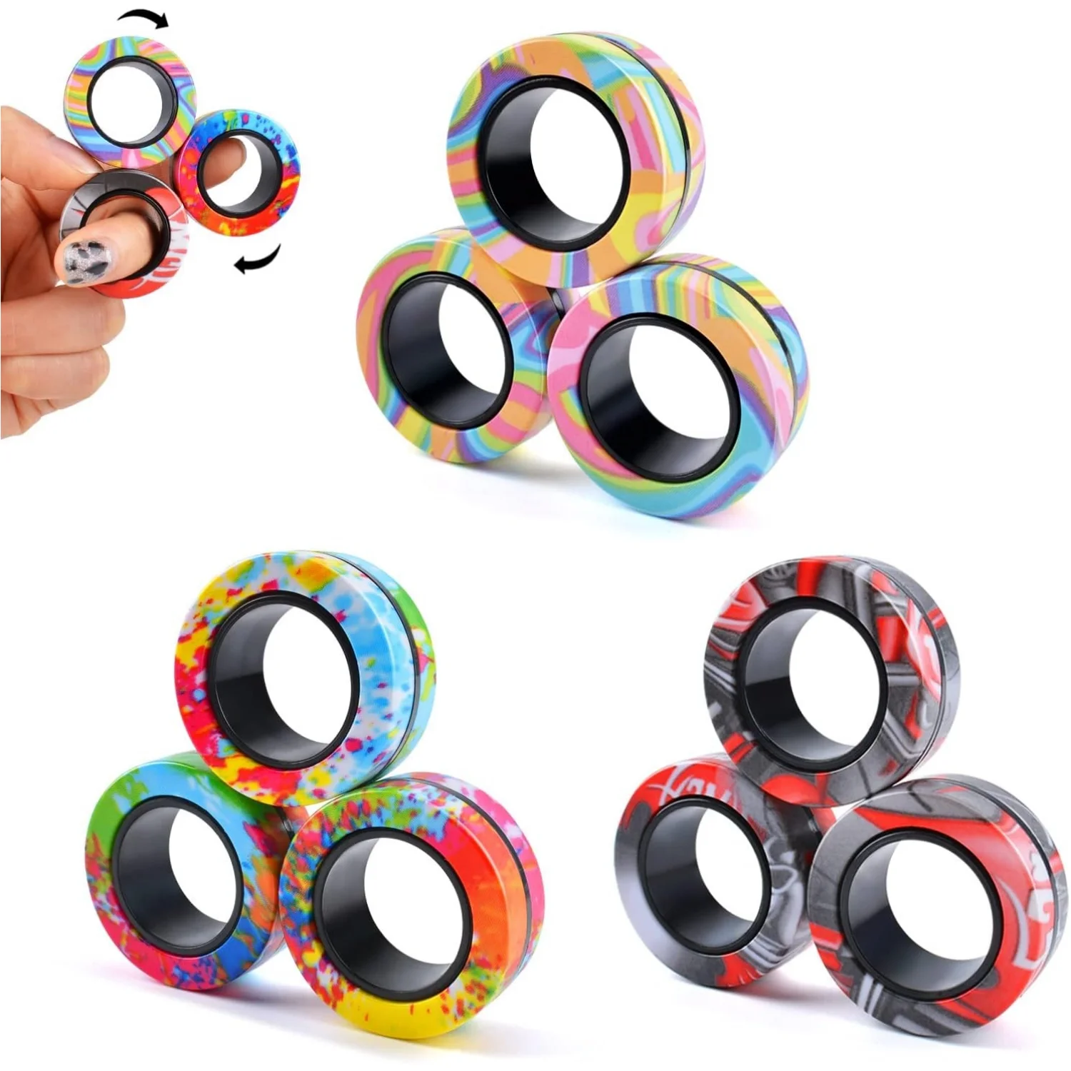 Magnetische Ringe Zappelspielzeug, ADHS Angst Magnetischer Fingerspinner Coolstes Magnet Stressabbau-Spielzeug für Kinder Erwachsene Teenager Geschenke
