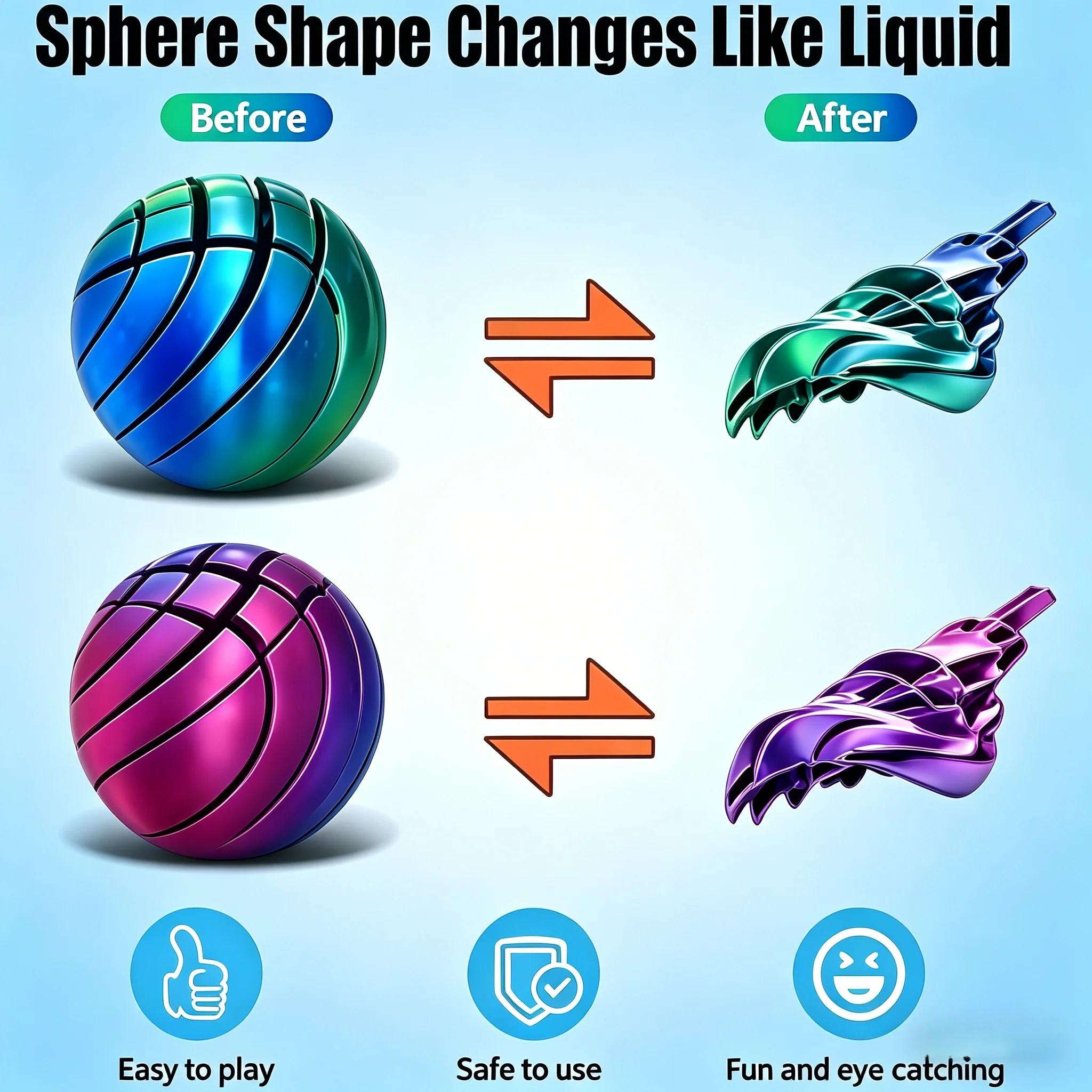 3D Printed Ball-Shaped Anxiety-Relief Toy, Circular Gear-Twisting Ball, Liquid Flow Ball, Sensory Toy, Stress-Relief Toy, Desktop Toy, Cool Toy, Green Gradient, Orange Gradient, Purple Gradient, Suitable for Office and Home Decoration, Ideal Desktop Ornament for Teenagers and Adults, Holiday Gift, Birthday Gift