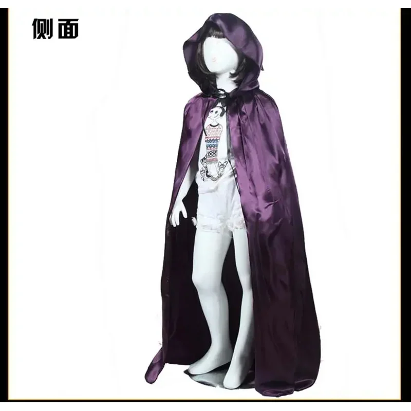 A Children adult men boy girl Halloween cosplay satin red purple black witch Cape death hoody cloack with hat 60-170cm 7 sizes k