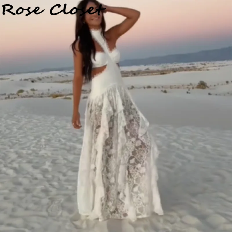 

Сексуальное кружевное лоскутное платье, женское ажурное вечернее платье без рукавов, клубная длинная юбка, прозрачное вечернее платье с лямкой на шее, женские халаты для отпуска