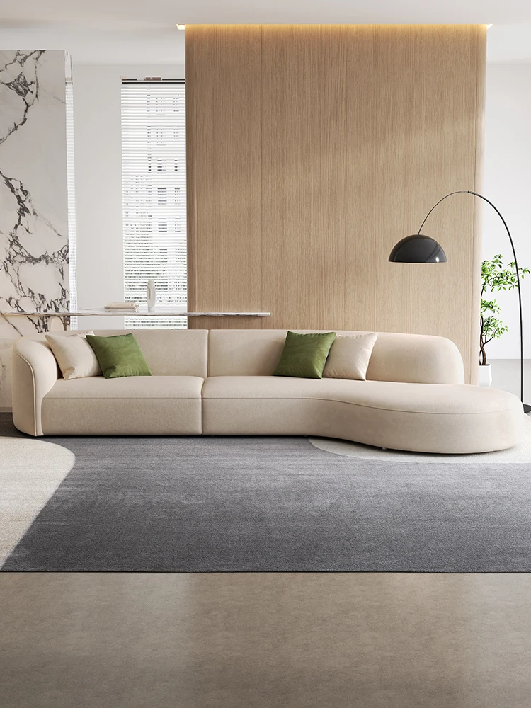 French fabric sofa Italian minimalist arc modern luxury living room special-shaped corner technology fabric sofa is quiet.