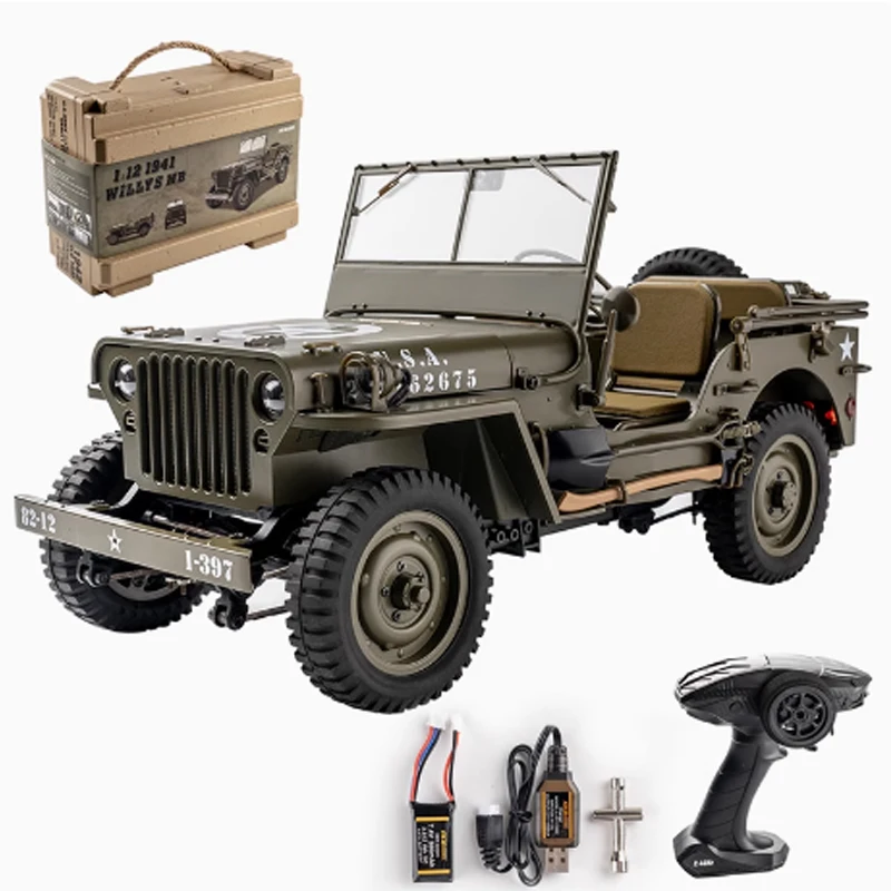 1:12 1941 Voor Willys Mb Scaler Willys Jeep 2.4g 4wd Rtr Crawler Klimmen Schaal Militaire Vrachtwagen Buggy Rc Model auto Volwassen Kinderen