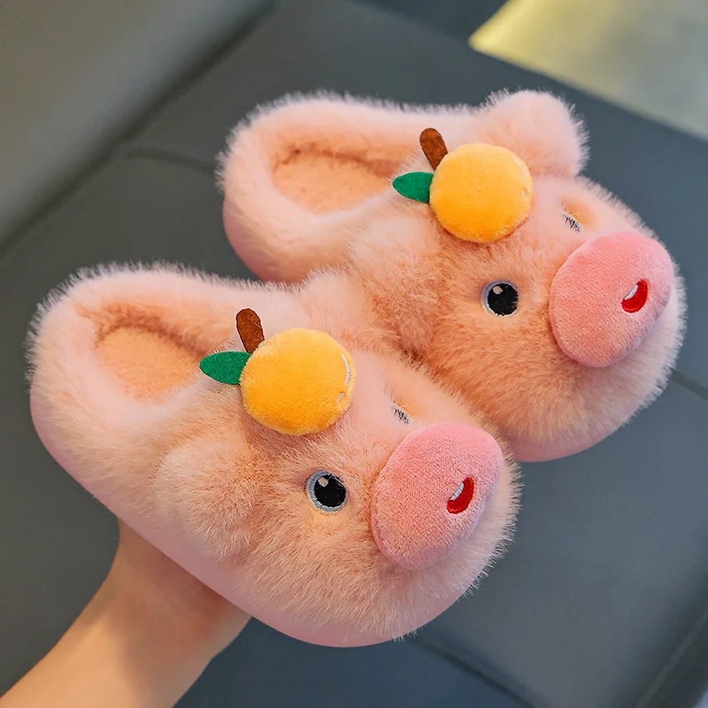 Girl Cotton Slipper2026winter Child Soft Bottom Warm Parent-child Gir Beautiful Plus Velvet Red Tide Water Dolphin Lulu Home Mop