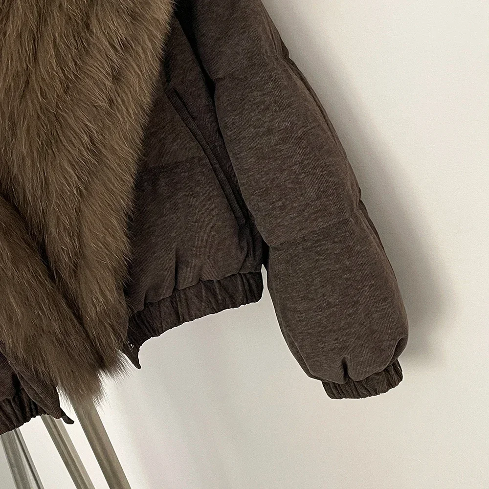 OFTBUY Neue Wintermode Warme Kurze Kleidung Damen Großer Natürlicher Pelz Entendaunenjacke Luxuriöse Echte Fuchspelz Daunenjacke – Detail 5