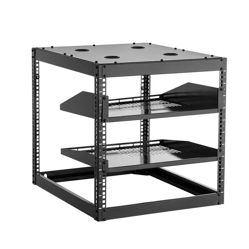 

10U Wall Mount or Floor Standing Server Rack, 23" Deep, Heavy Duty 4 Post with Vented Shelves and Mounting Hardware for IT and AV Equipment