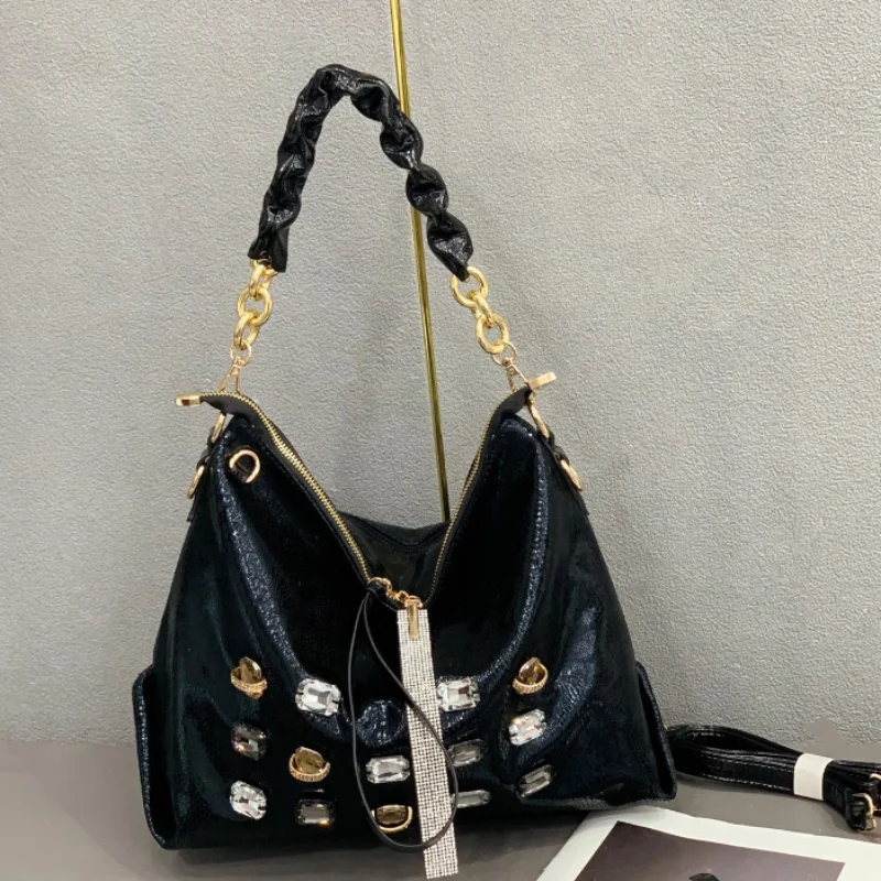 Luxury Fashion Shiny Diamonds Tote Bag,new High End Retro Women's Large Capacity Shoulder Sling Bag,commuter Leisure Daily Bag