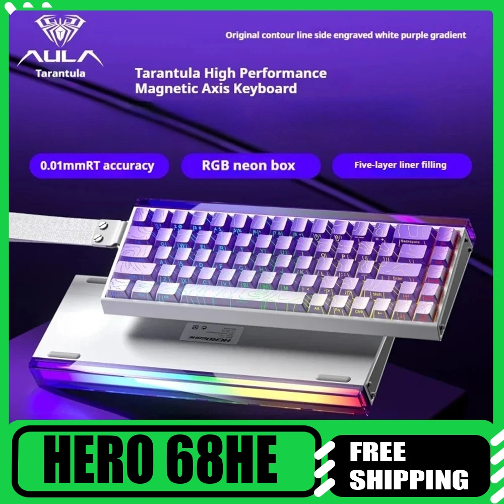 

AULA HERO 68HE Клавиатура с магнитной осью, механическая киберспортивная игра FPS, универсальная 0,01 мм, высокопроизводительная RGB неоновая световая коробка 8K + 128K