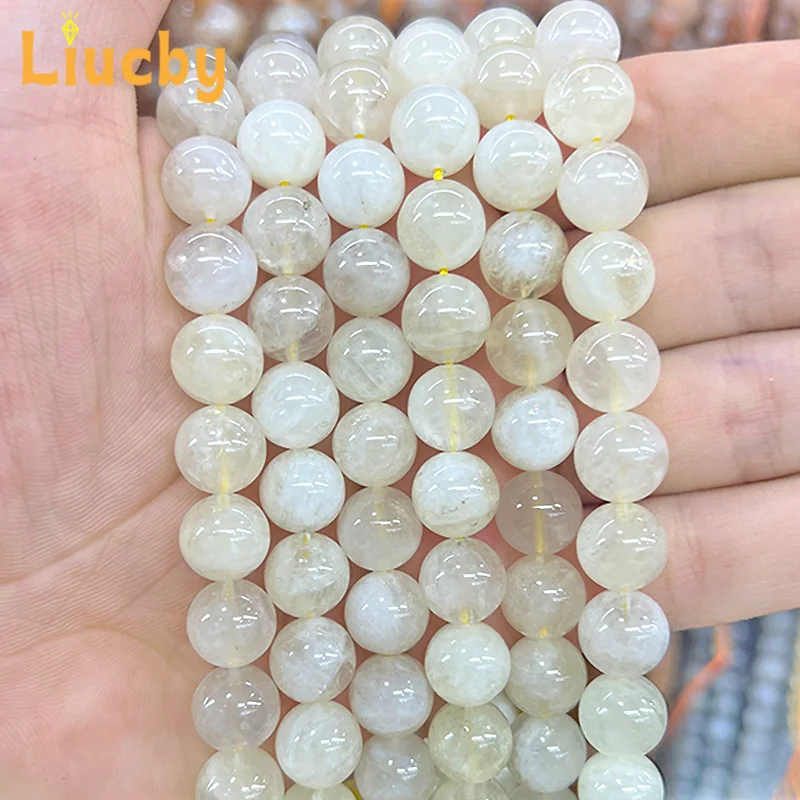 Natural Stone Lemon Crystal Smooth Beads For Jewelry Making DIY Women Earrings Accessories Lovers Bracelets 15' Inch 6/8/10mm