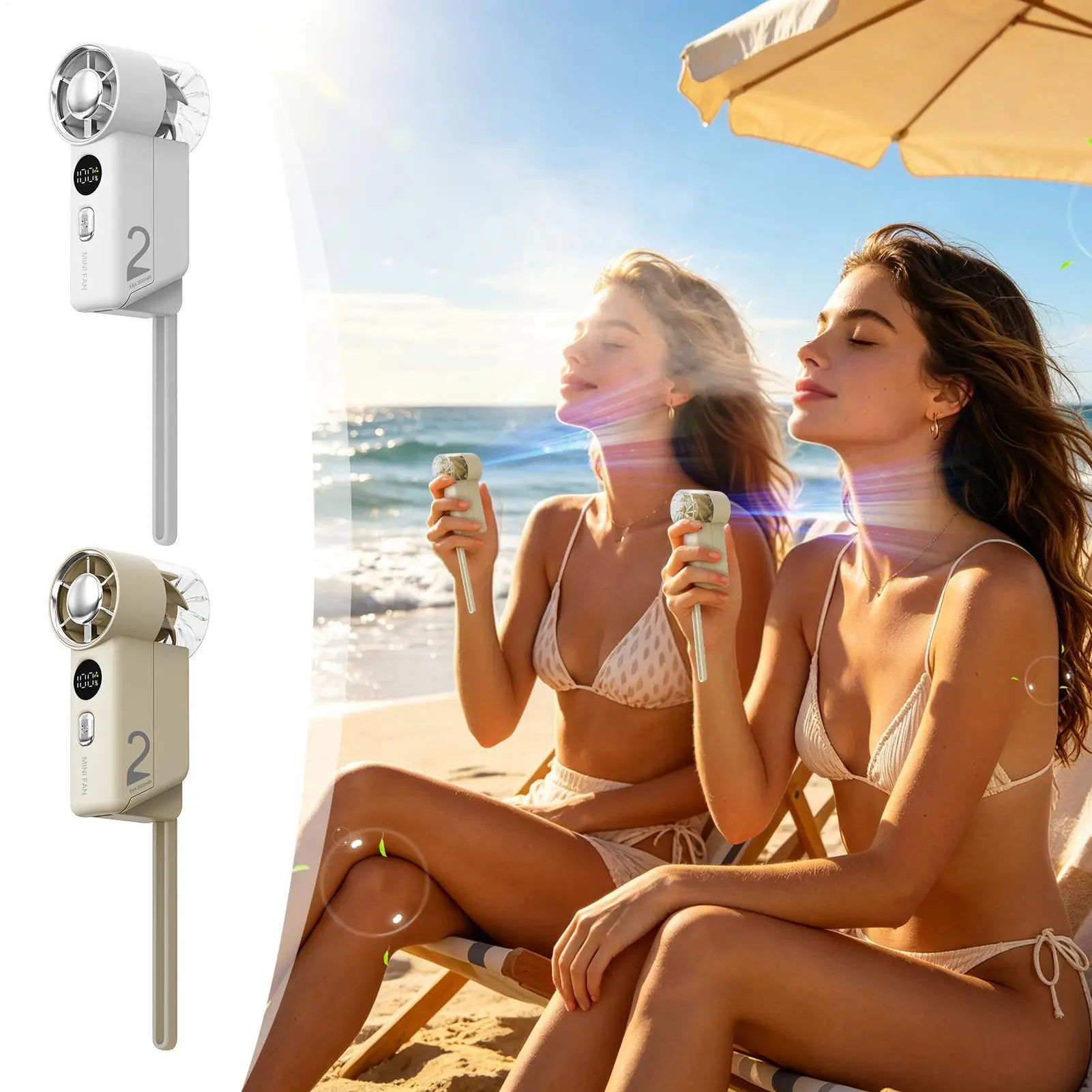 Portable Handheld Fan 5 Speeds Rechargeable Air Blowing Device With Digital Display Personal Fan For Travel Vacation Camping