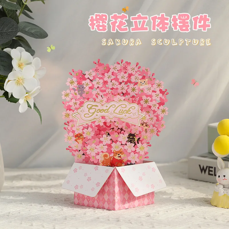 

Valentine's Day Pink Cherry Blossom Pop Up Card Box Bouquet Birthday Mother's Day Handmade Gift for Girlfriend