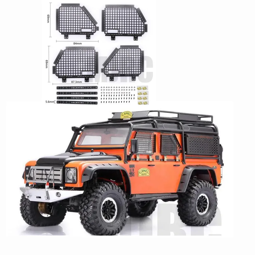 

4pcs For 1/10 Rc Crawler Car Defender Trax TRX4 Window Guard Net Guardrai Metal Foldable Car Window Protective Net