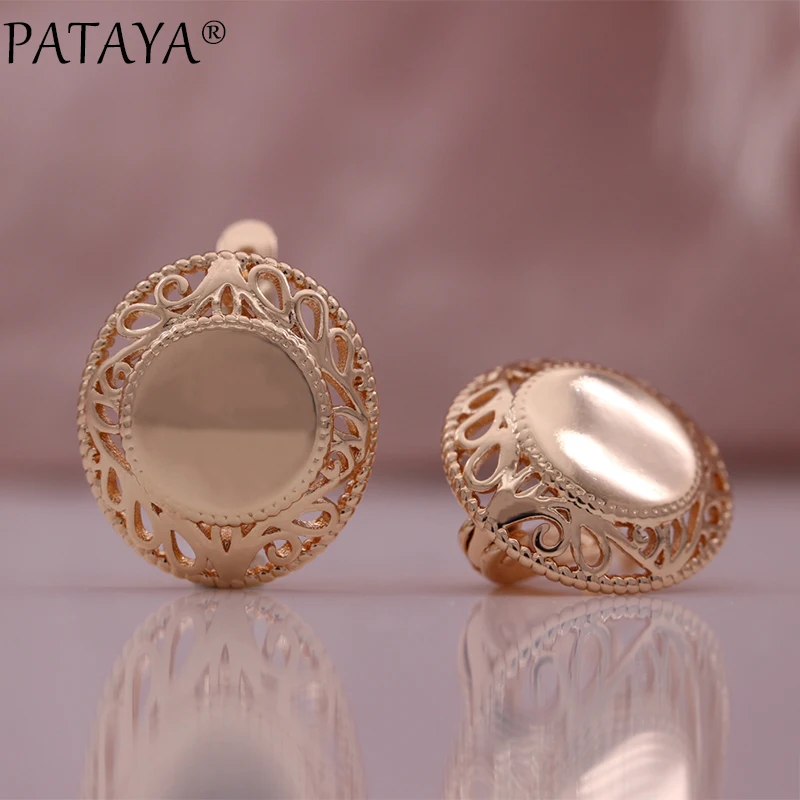 PATAYA New Round Glossy Earrings 585 Rose Gold Color Unique Fashion Jewelry Women Unusual Retro Dangle Earrings