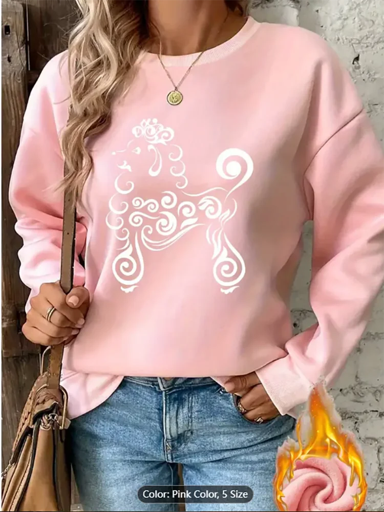 

Womens Fleece Lined Lion Print Sweatshirt Soft Comfortable Casual Pullover Intricate Floral Design Long Sleeves Pure Cotton