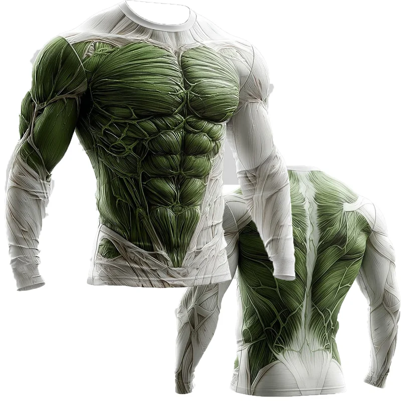 2026 Men's Human Muscles 3D T-shirt Fashion Cool Daily Fitness Long Sleeve T-Shirt Outdoor Casual Street Summer Clothing Apparel
