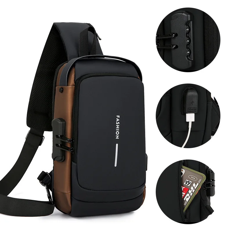 Multifunction Designer Anti-theft USB Shoulder Bag Crossbody Travel Sling Pack Messenger Pack Chest Bag Male Luxury Brand Men