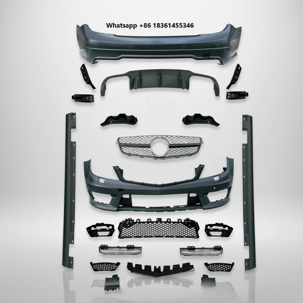 For C-Class W204 2011-2014 C63 Style Universal Clip-on Bodykit Tow Hook Complete Front/Rear Bumper Refitting