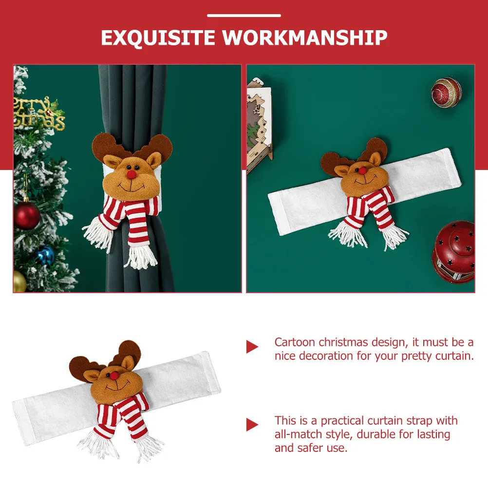 Cartoon Christmas Curtain Strap Reindeer Tieback Decorative Window Holdbacks for Bedroom Living Room Home Office Hotel