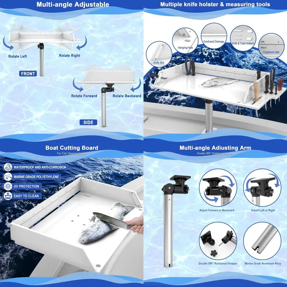 

Вращающаяся наживка для рыбацкой лодки с регулируемым держателем удочки и слотом для ножа, портативная чистящая станция для лодок