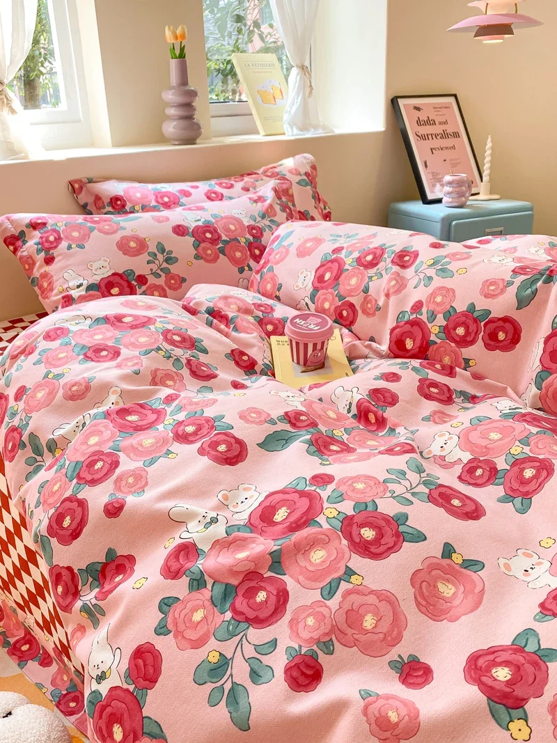 

Thick brushed four piece set, warm cotton quilt cover, student bed three piece set, girl 1.5