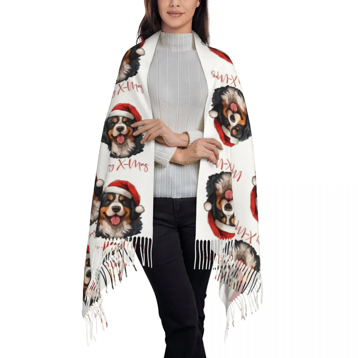 Bernese Mountain Dog Scarf Tassel Scarves for Women Soft Warm Shawls and Wraps Large Fall Winter Shawl Wrap