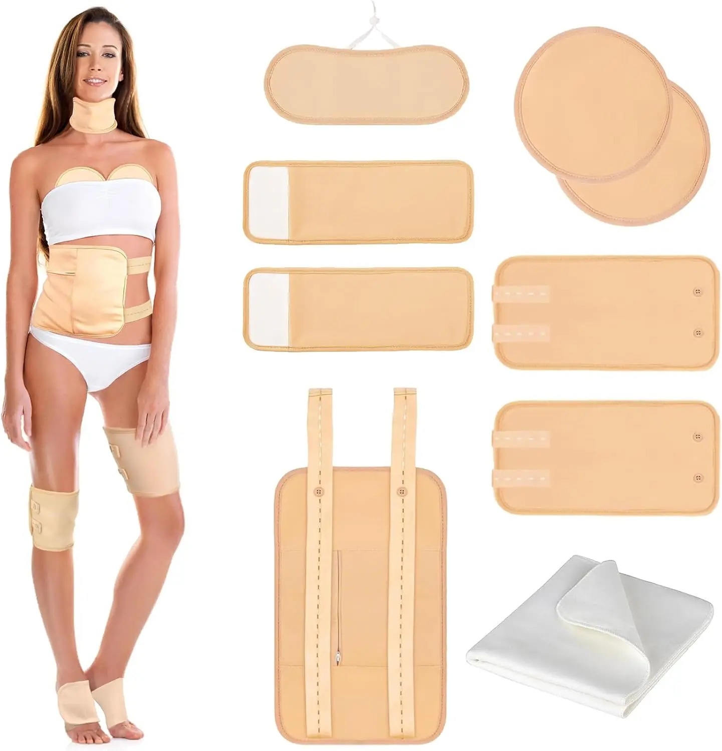9 Pcs Castor Oil Pack Wrap Organic Cotton for Stomach,Belly,Neck,Breast,Knee,Foot & Entire Body,Reusable Pads Kit for Hot/Cold