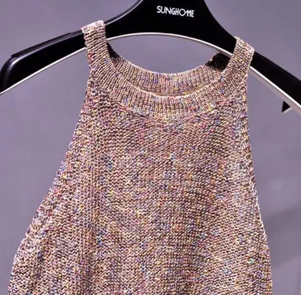 summer bling bling pink tanks tops women shiny party tanks tops sleeveless sequined knitted tank top