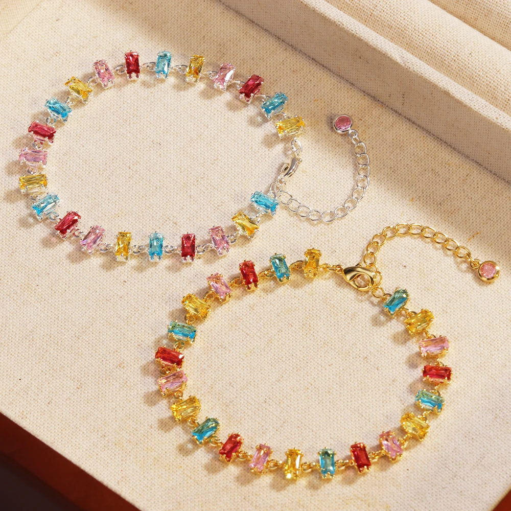 Zarte Bunte Luxus Zirkonia Kette Chic Armband Armreif Frauen Gold Farbe Handgelenk Hochzeit Verlobung Party Schmuck Geschenk