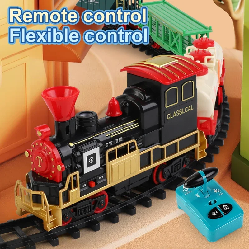 Retro RC Train Remote Control Electric Railway Track Train with Sound Smoke Spray Locomotive Vehicle Model Kid Christmas Gifts - view 4