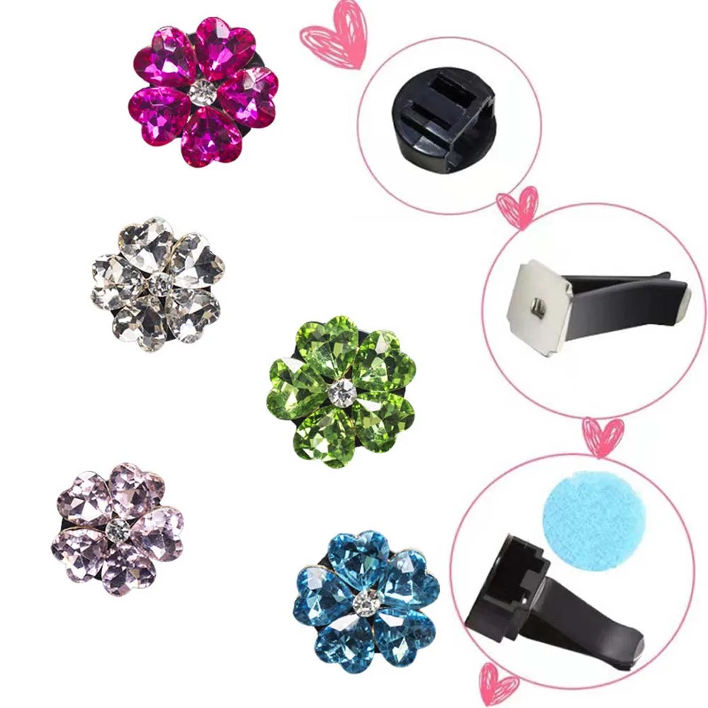 

5PCS Car air outlet aromatherapy clip Shiny crystal flower decoration Purify the air inside the car Exhaust aroma INS style gift